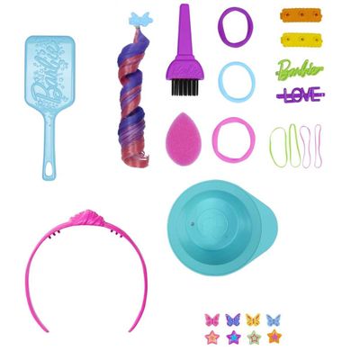 Barbie, Papusa de coafat, Culorile curcubeului neon - par castaniu, accesorii Color Reveal, set de joaca