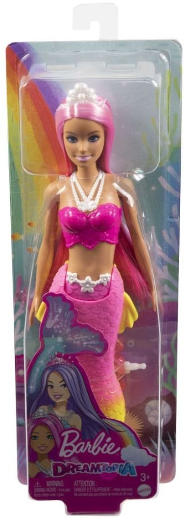 Barbie, papusa sirene, roz-galben coada
