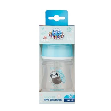 Canpol babies, EasyStart, Exotic Animals, biberon cu gatul larg, albastru, 0m+, 120 ml