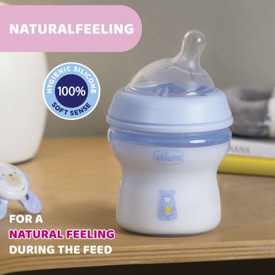 Chicco, NaturalFeeling, sticla din plastic, debit lent, albastru, 0 luni+, 150 ml