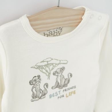 Cool Club, Body cu maneca lunga pentru baieti, ecru, albastru, verde, imprimeu Lion King, set 3 buc.