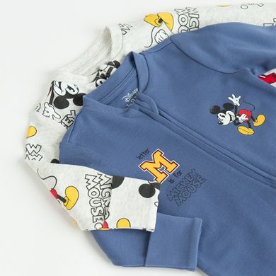 Cool Club, Pijama tip salopeta pentru baieti, albastru, gri, imprimeu Mickey Mouse, set, 2 buc.