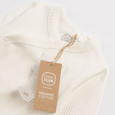 Cool Club, Set pentru baieti, Body cu maneca lunga, Pijama tip salopeta, Caciula, bumbac organic, ecru, maro