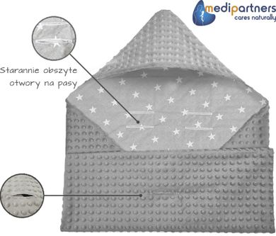 Medi Partners, Stars, patura cu doua fete cu gluga, gri, 85-85 cm