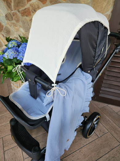 MimiNu, baldachin pentru carucior, protectie de soare, muselina de bumbac, crema