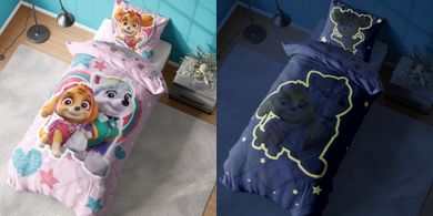 Paw Patrol, Fluo, set lenjerie de pat single, 140-200 cm