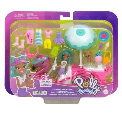 Polly Pocket, Flamingo Snack Cart, set de joaca cu figurina si accesorii