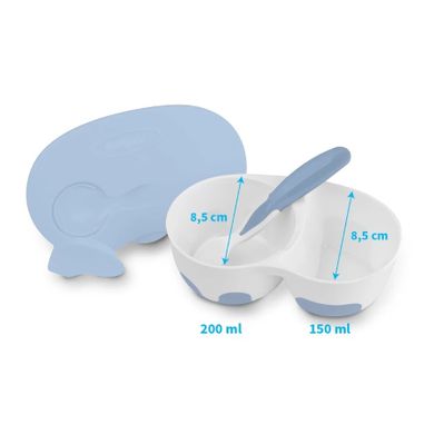 BabyOno, castron compartimentat cu lingurita, albastru