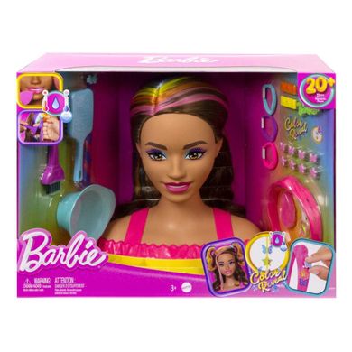 Barbie, Papusa de coafat, Culorile curcubeului neon - par castaniu, accesorii Color Reveal, set de joaca