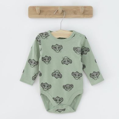 Cool Club, Body cu maneca lunga pentru baieti, ecru, albastru, verde, imprimeu Lion King, set 3 buc.