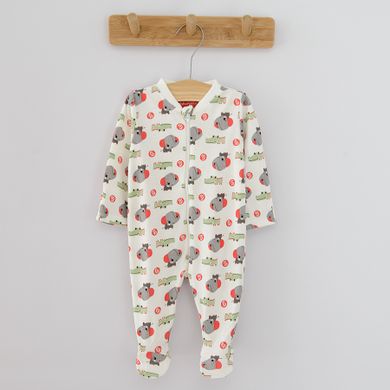 Cool Club, Pijama tip salopeta pentru baieti, bumbac organic, ecru, bej, rosu, Fisher-Price, set 3 buc.