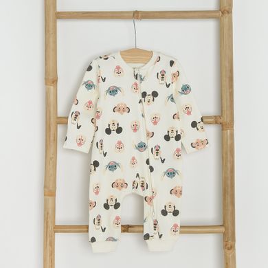 Cool Club, Pijama tip salopeta pentru baieti, ecru, verde, imprimeu Disney, set, 2 buc.