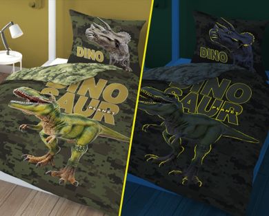 Dinosaur, set lenjerie de pat single fluo, 140-200 cm