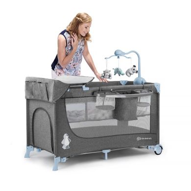 Kinderkraft, Joy, patut de calatorie 2in1 cu accesorii, albastru