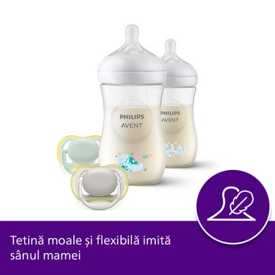 Philips Avent, Natural, Response, set: 2 biberon 260 ml si 2 tetine ultra moi, 0-6 luni, SCD837/11