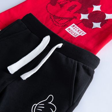 Set pentru baieti, Hanorac cu gluga, Tricou, Pantaloni trening, negru-rosu, imprimeu Mickey Mouse