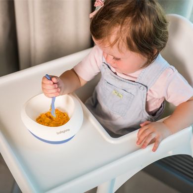 BabyOno, castron cu ventuza si lingura, alb-bleumarin