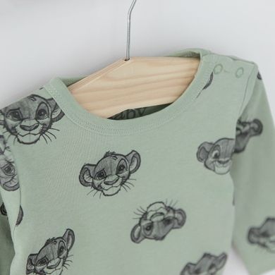 Cool Club, Body cu maneca lunga pentru baieti, ecru, albastru, verde, imprimeu Lion King, set 3 buc.