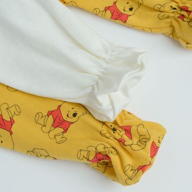 Cool Club, Pijama tip salopeta pentru baieti, ecru, galben, imprimeu Winnie the Pooh, set, 2 buc.