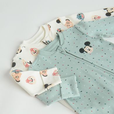 Cool Club, Pijama tip salopeta pentru baieti, ecru, verde, imprimeu Disney, set, 2 buc.