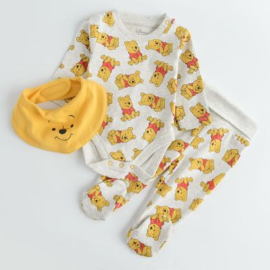 Cool Club, Set pentru baieti, Body cu maneca lunga, Pantaloni cu botosei, Esarfa, gri-galben, imprimeu Winnie the Pooh