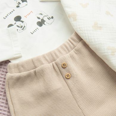 Cool Club, Set pentru bebelusi, Body cu maneca lunga, Pantaloni fara botosei, Scutec din muselina, mix, imprimeu Mickey Mouse