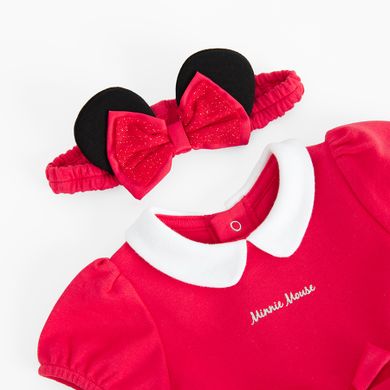 Cool Club, Set pentru fete, Body-rochie cu maneca scurta, Bentita, rosu, imprimeu Minnie Mouse