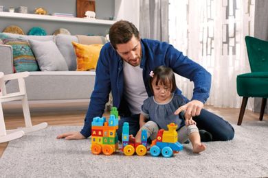 Mega Bloks, Tren muzical ABC, set de constructie, 50 piese