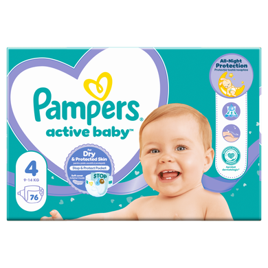 Pampers Active Baby, scutece marimea 4, 9-14 kg, 76 buc.