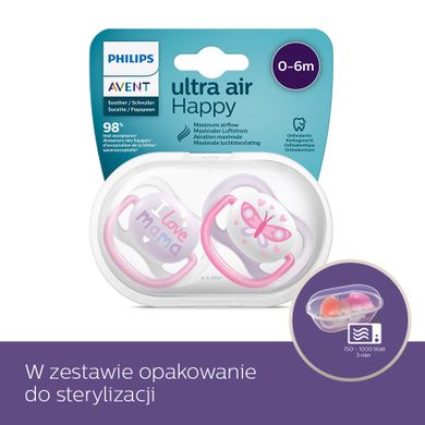Philips Avent, Ultra Air, Happy Girl, suzeta, 0-6 luni, 2 buc., SCF080/02