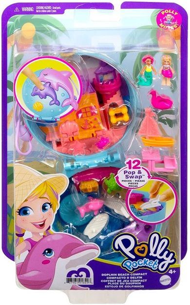 Polly Pocket, Dolphin Beach, set compacta cu papusi si accesorii