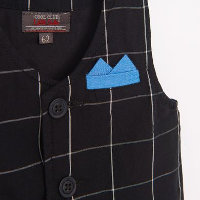 Cool Club, Set pentru baieti, Body-camasa cu maneca lunga, Vesta, Papion pentru baieti, Pantaloni, Bretele, alb-bleumarin
