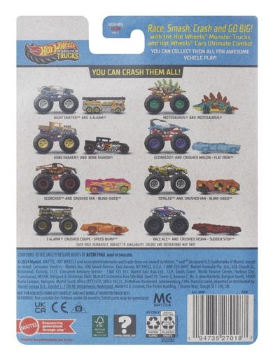 Hot Wheels, Monster Trucks, Scorpedo + masina Hot Wheels, scara 1:64, JCG30