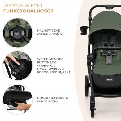 Kinderkraft, Yoxi, Mink Pro, carucior multifunctional 3 in 1, Mystic Green