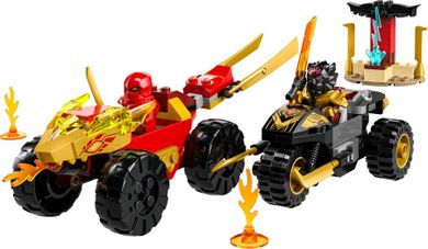 LEGO NINJAGO, Infruntarea dintre Kai in masina si Ras pe motocicleta, 71789