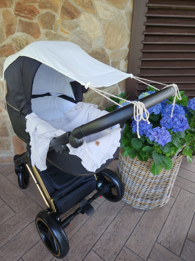 MimiNu, baldachin pentru carucior, protectie de soare, muselina de bumbac, crema