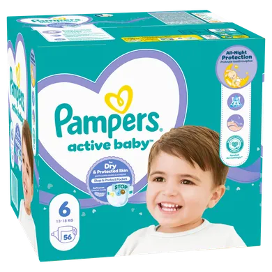 Pampers Active Baby, Jumbo Pack, scutece marimea 6, 13-18 kg, 56 buc.
