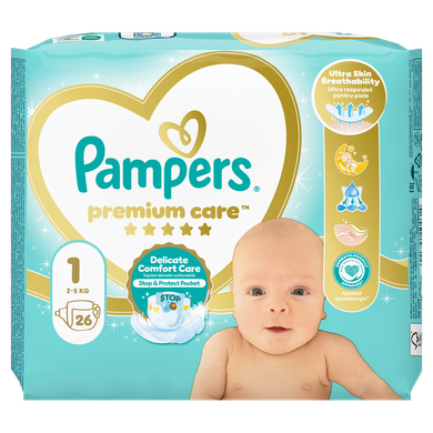 Pampers Premium Care, scutece marimea 1, 2-5 kg, 26 buc.