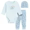 Cool Club, Set pentru baieti, Body cu maneca lunga, Pantaloni fara botosei, Caciula, din tricot striat, albastru