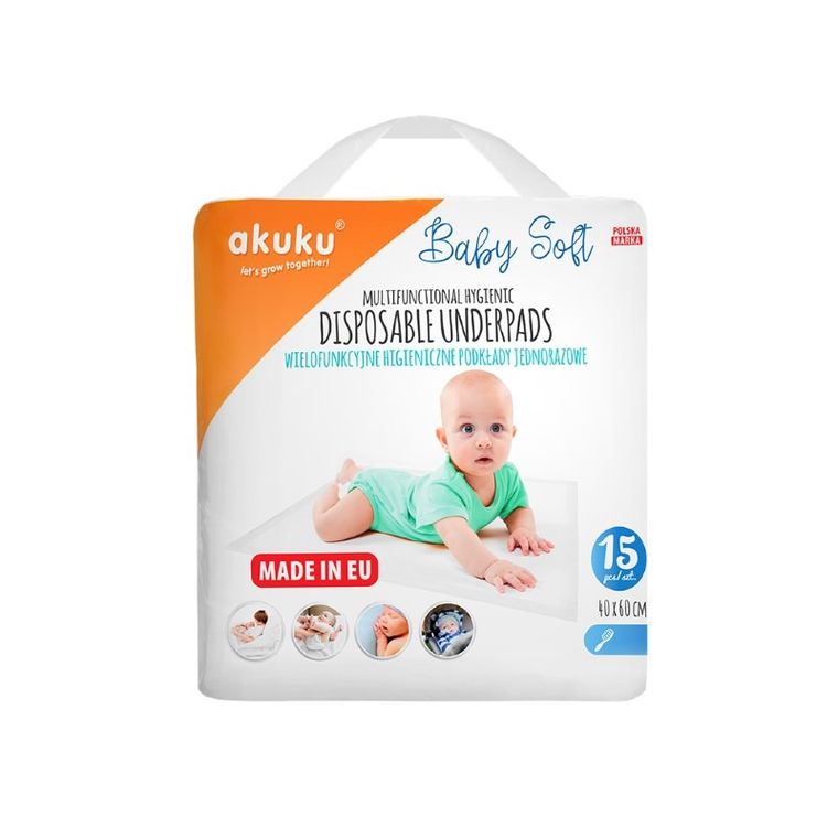Akuku, Baby Soft, cearsafuri igienice absorbante, 15 buc.