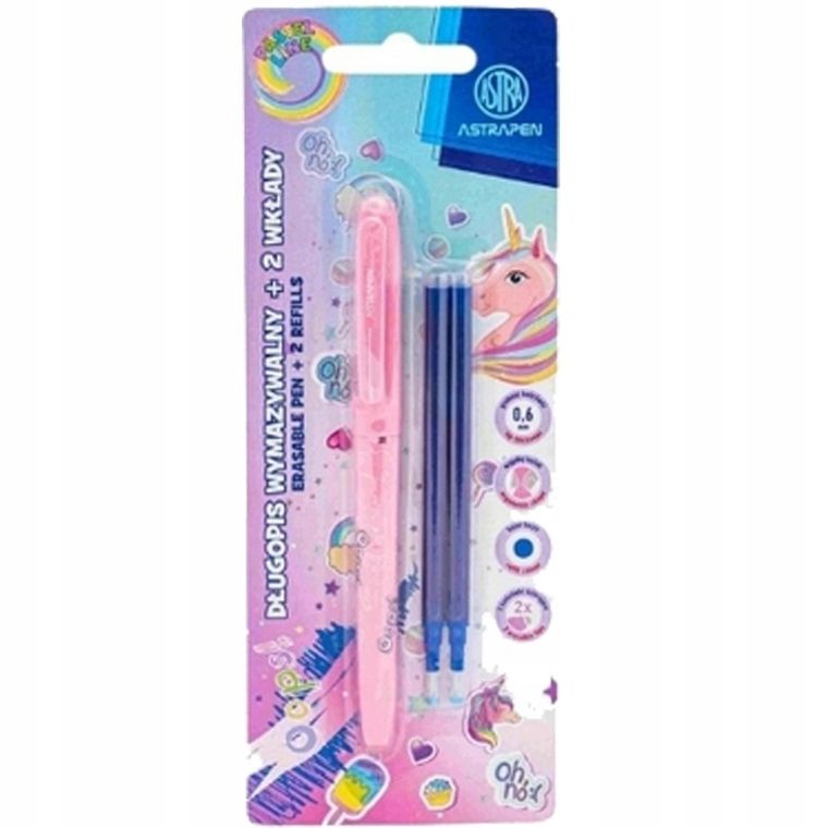 Astra, Astrapen, Oops, pix cu cerneala care se sterge + 2 rezerva albastru, Unicorn, 0,6 mm