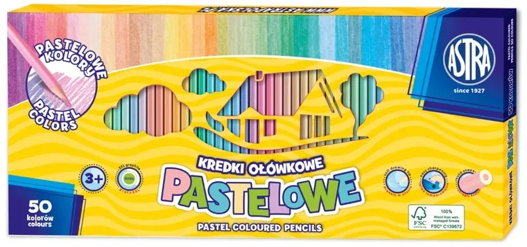 Astra, creioane pastel, rotunde, 50 culori