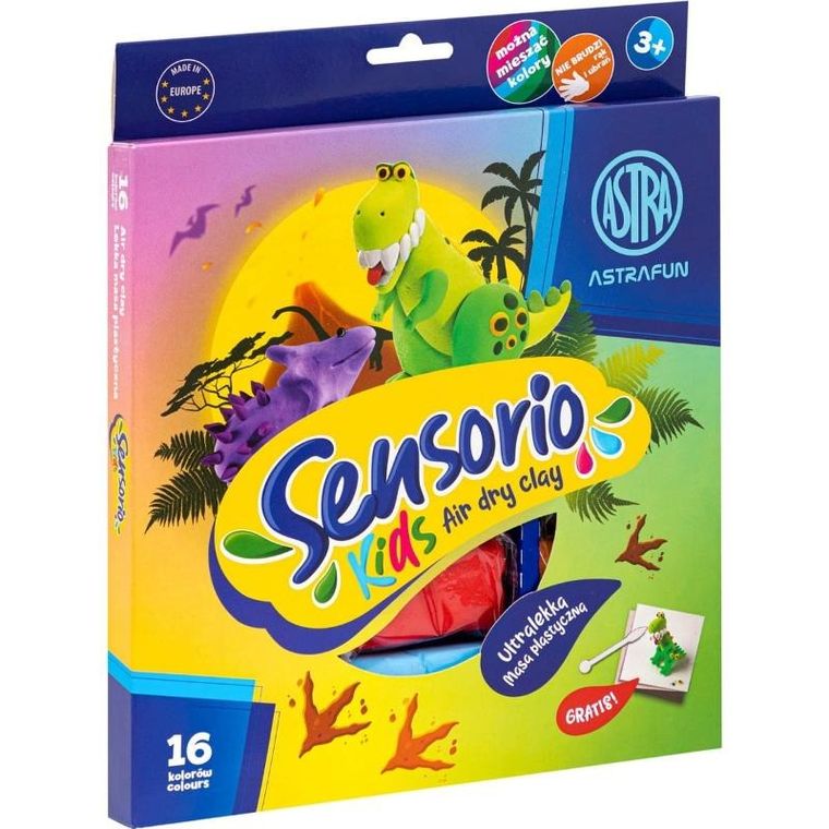 Astra, plastilina, masa plastica usoara, dinozauri, 16 culori