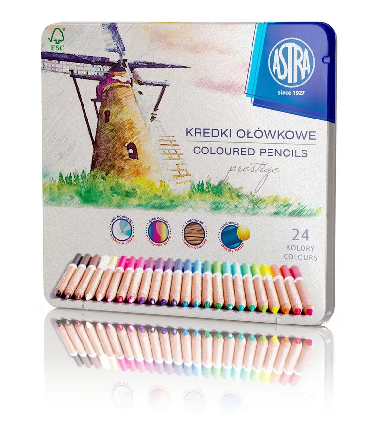 Astra, Prestige, creioane colorate intr-o cutie metalica, 24 culori