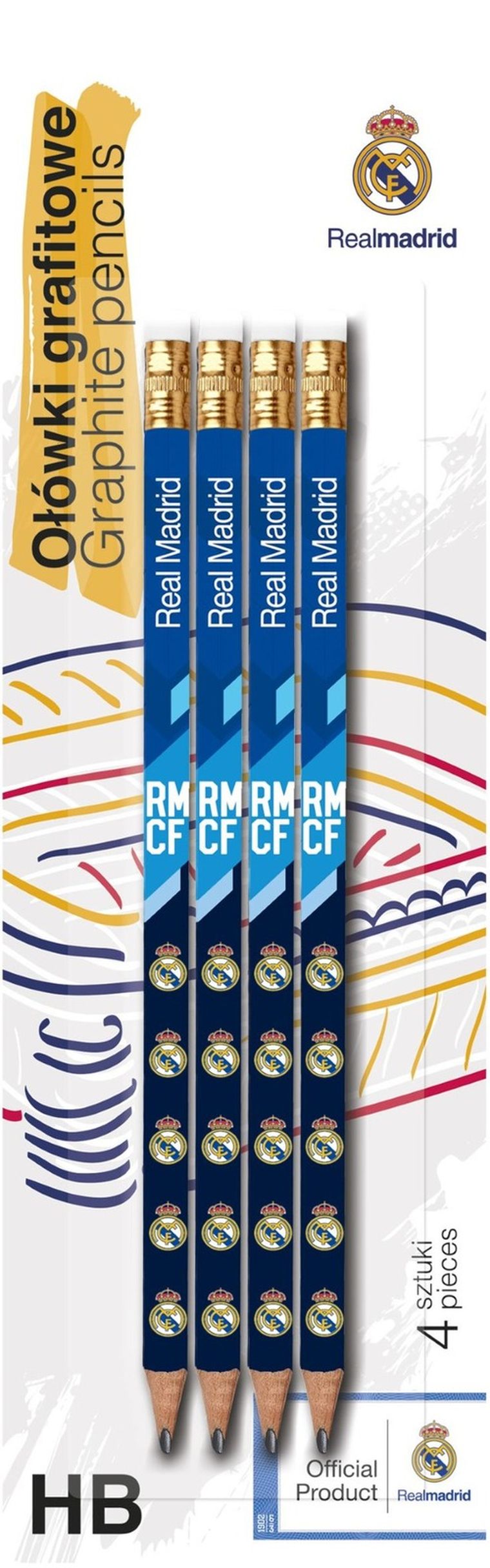 Astra, Real Madrid, creion triunghiular HB cu radiera, 4 buc.