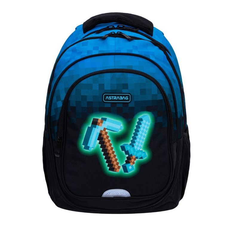Astrabag, rucsac pentru scoala, cu 3 compartimente, Blue Pixel