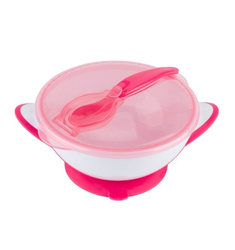 BabyOno, castron cu ventuza si lingura, roz
