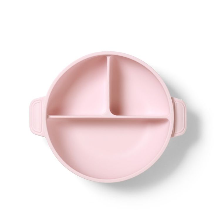 BabyOno, farfurie din silicon cu ventuza si capac, roz