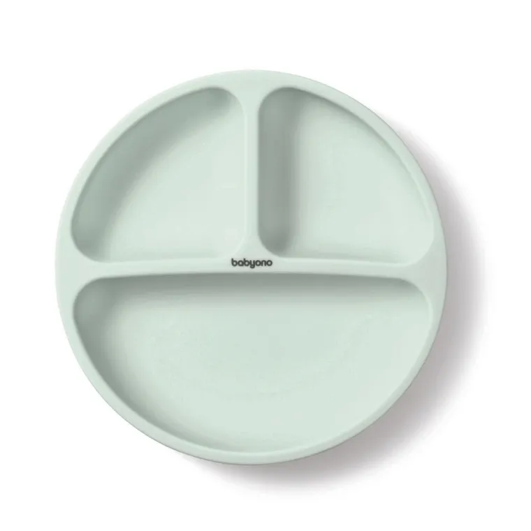 BabyOno, Farfurita din silicon cu ventuza, menta verde