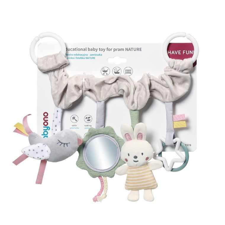 BabyOno, jucarie educativa - agatatoare pentru carucior si scaun auto, nature